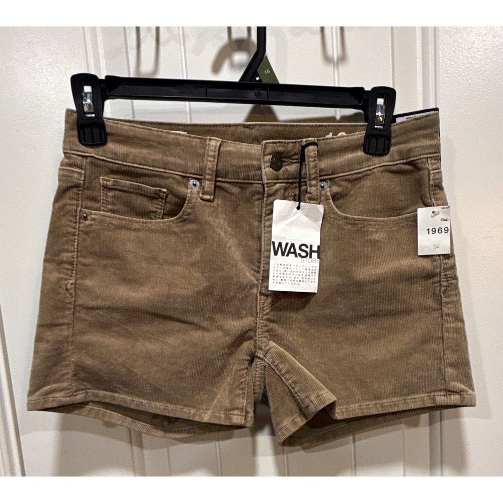 Gap 1969 Women's Slim Shorts Mid Rise Corduroy Stretch Beige Size 23 MPN NWT